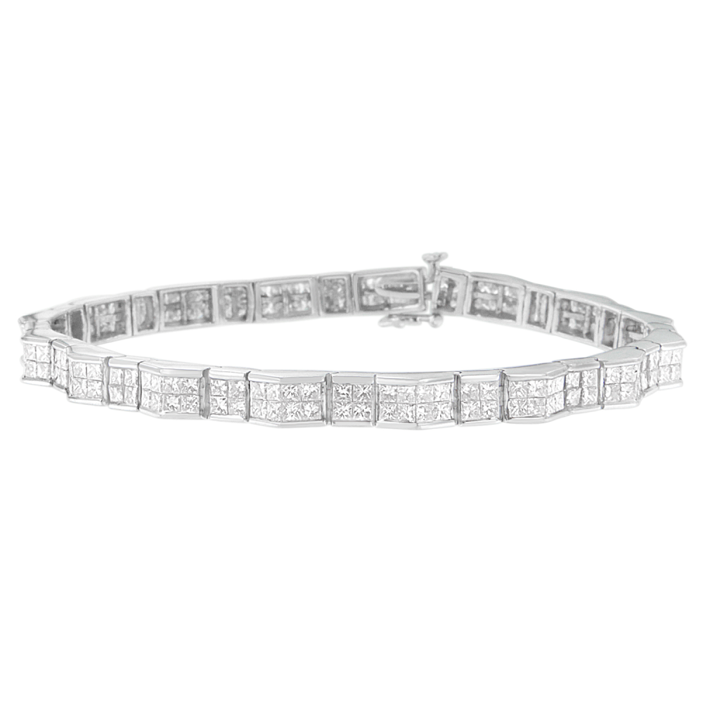 14K White Gold 7.5 ct. TDW Princess-Cut Diamond Fan-Shaped Bracelet (H-I,SI1-SI2) - YuppyCollections