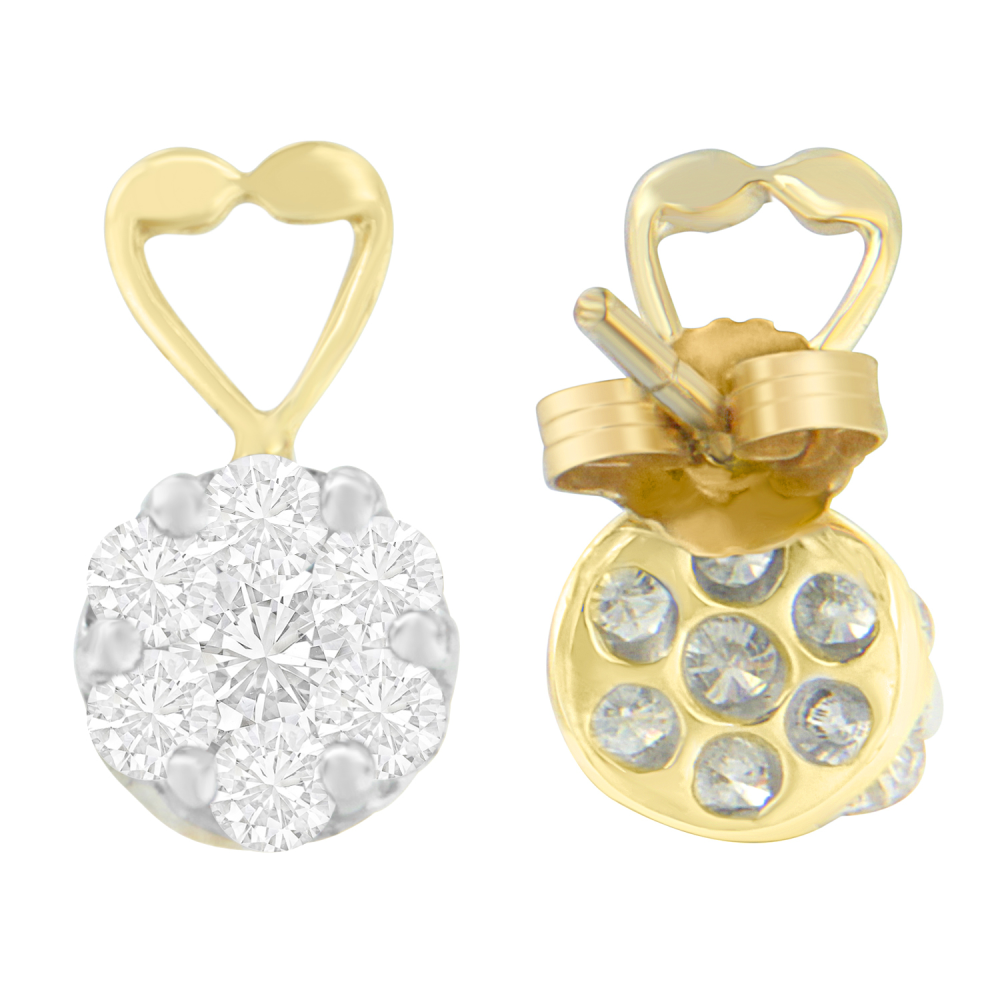 14K Yellow Gold 1ct. TDW Round-cut Diamond Earrings (I-J,SI2-I1) - YuppyCollections