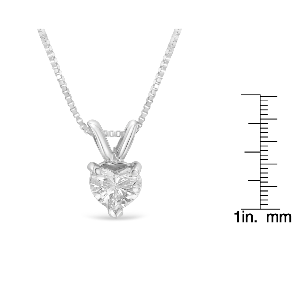 14K White Gold 1/3ct TDW Solitaire Heart Diamond Pendant Necklace (H-I,VS1) - YuppyCollections