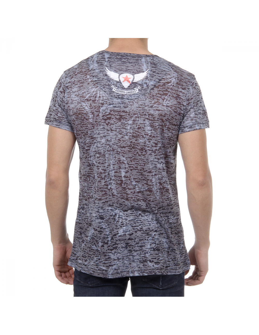 Andrew Charles Mens T-Shirt Short Sleeves V-Neck Black ISAAC - YuppyCollections