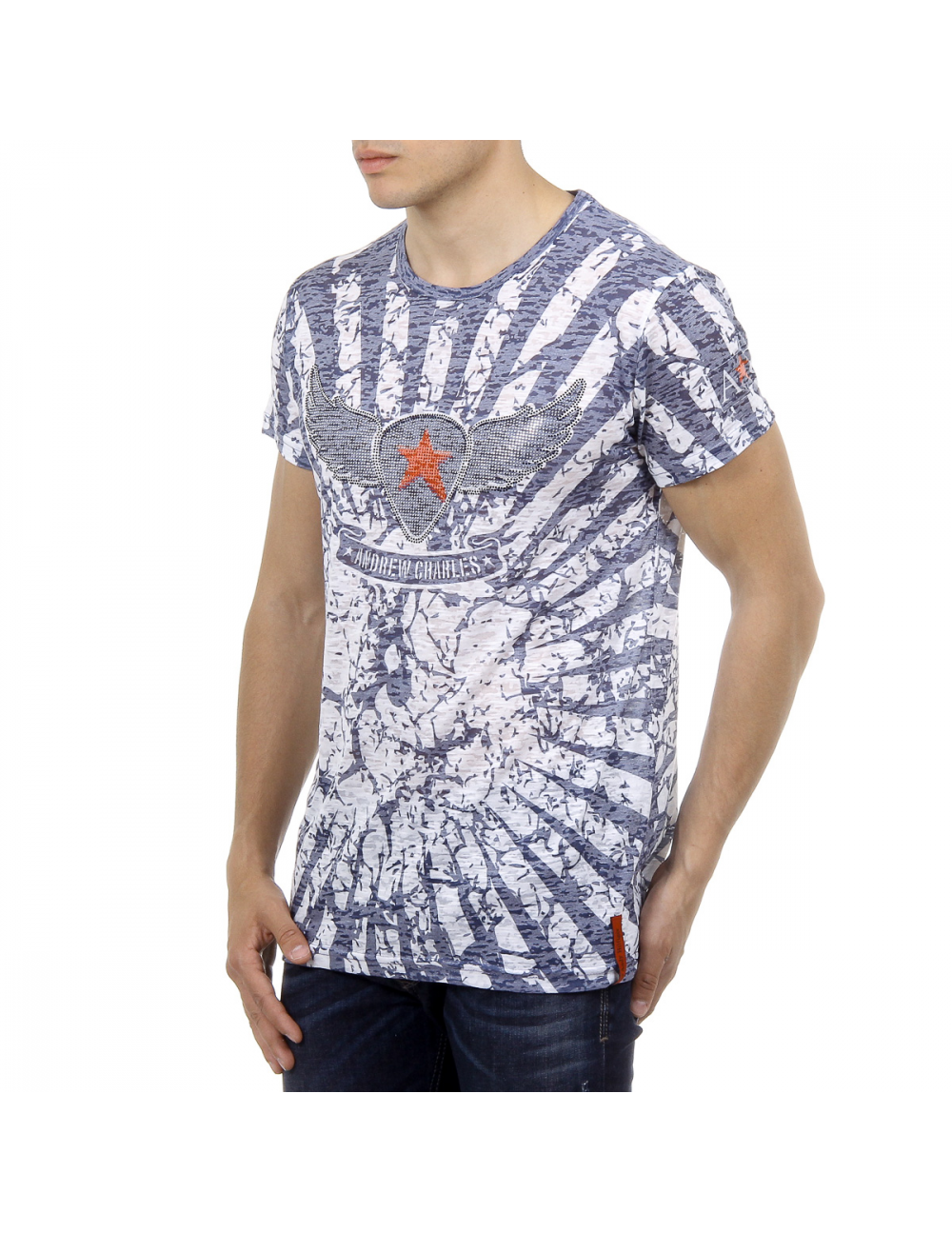 Andrew Charles Mens T-Shirt Short Sleeves Round Neck Blue CALEB - YuppyCollections