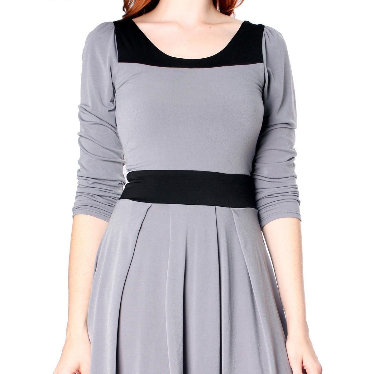 Evanese Women's Casual Two Tone Long Sleeve Knee Length A Line Day Dress - YuppyCollections