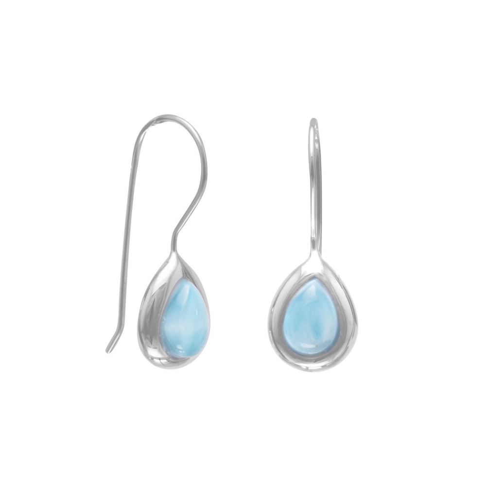 Rhodium Plated Pear Shape Larimar Earrings - YuppyCollections