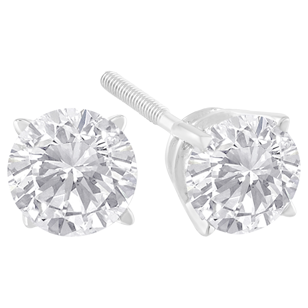 14k White Gold 2ct TDW Diamond 4-prong Certified Stud Earrings (H-I, I2) - YuppyCollections