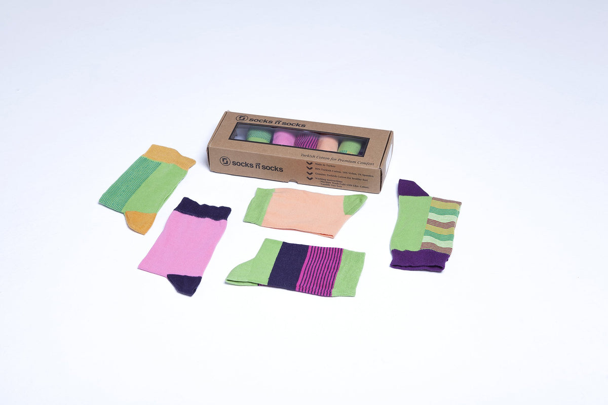 Womens 5-Pair Colorful Crew Socks - 6039 - YuppyCollections