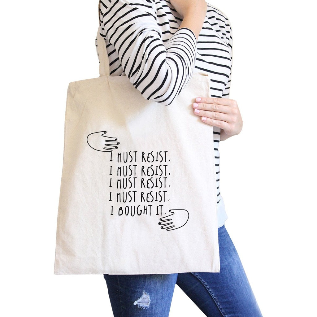 Must Resist Natural Canvas Bag Tote Bags Funny Gifts For Shopaholic - YuppyCollections