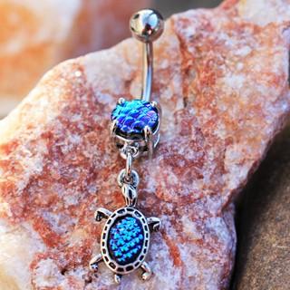 316L Stainless Steel Ocean Blue Scales Turtle Dangle Navel Ring - YuppyCollections