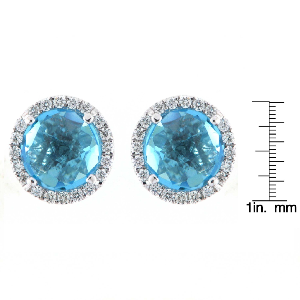 18k White Gold 0.24ct Diamond and 3.23ct TGW Blue Topaz Gemstone Stud Earrings (G-H,SI2-I1) - YuppyCollections