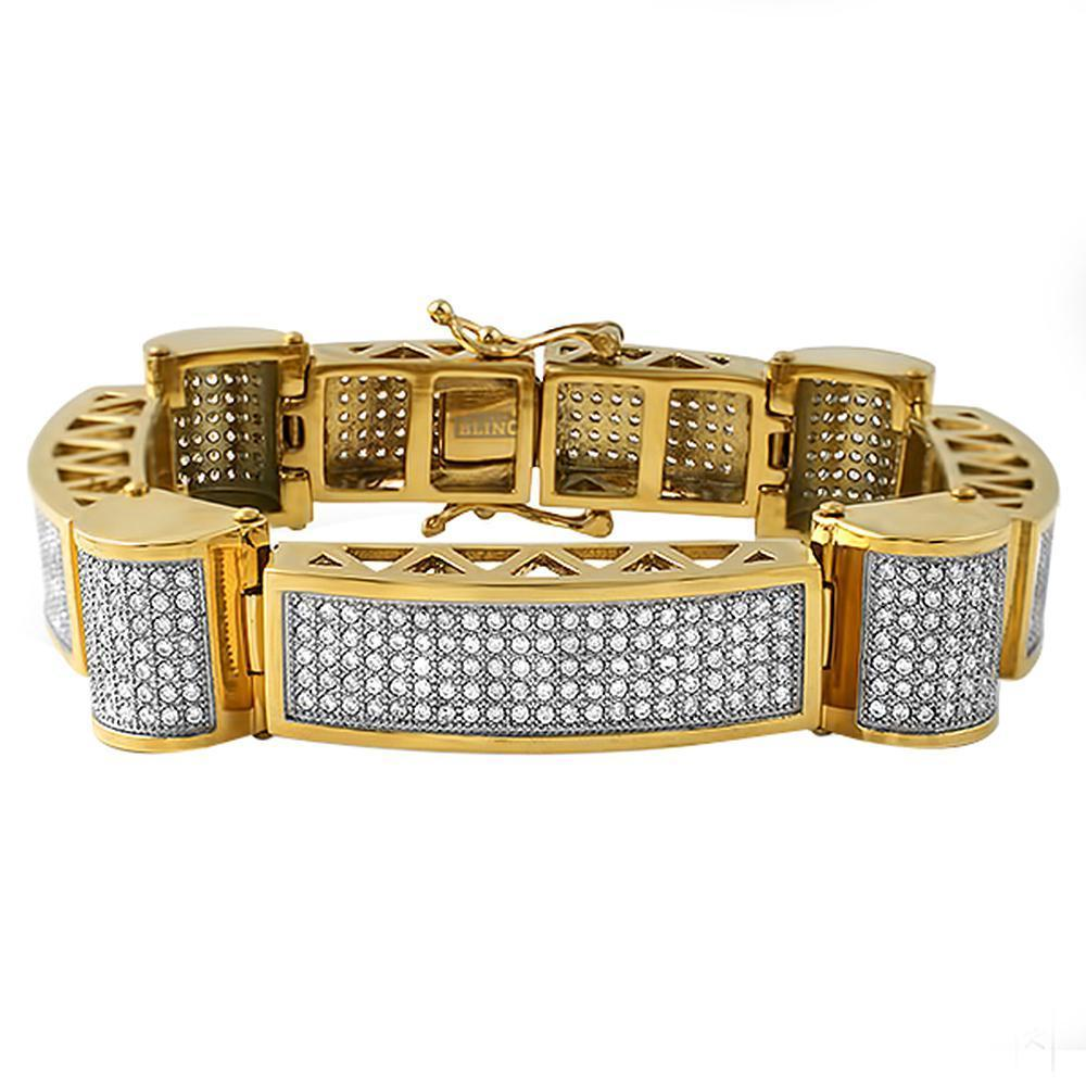 Gold Ice Cylinders CZ Stainless Steel Bracelet - YuppyCollections