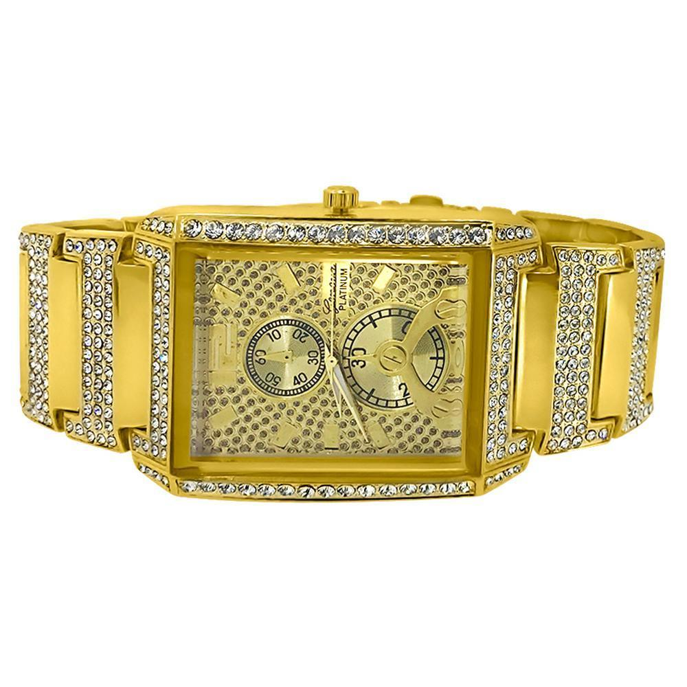 Rectangle Iced Designer Gold Watch - YuppyCollections