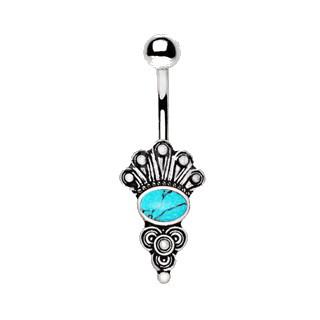 316L Stainless Steel Medieval Style Navel Ring with Turquoise Stone - YuppyCollections