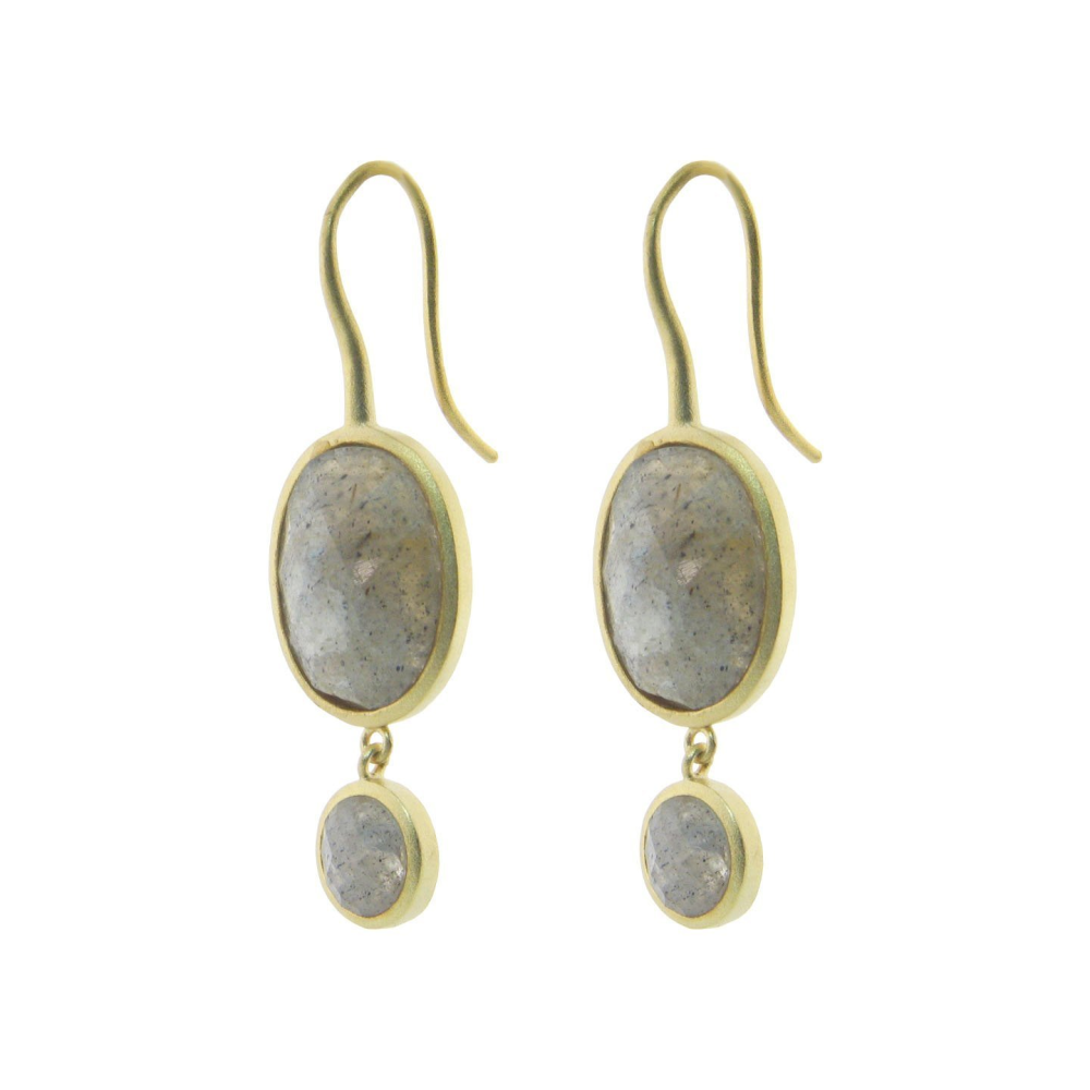 Labradorite Stone Drop Earrings in Gold Plated Silver - YuppyCollections