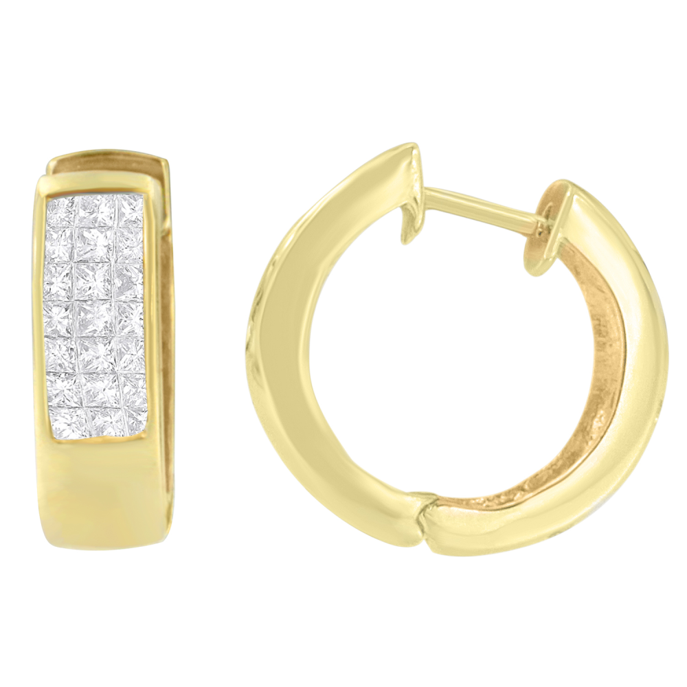 14K Yellow Gold 1/3ct. TDW Princess and Round-cut Diamond Hoop Earrings(H-I,VS1-VS2) - YuppyCollections