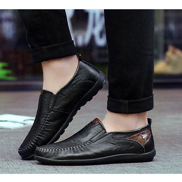 Mens Casual Leather Loafers with Rubber Anti Slippery Surface - YuppyCollections