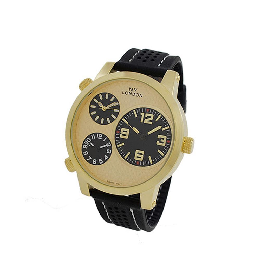 3 Time Zone Watch Polished Gold and Black Large Dial - YuppyCollections