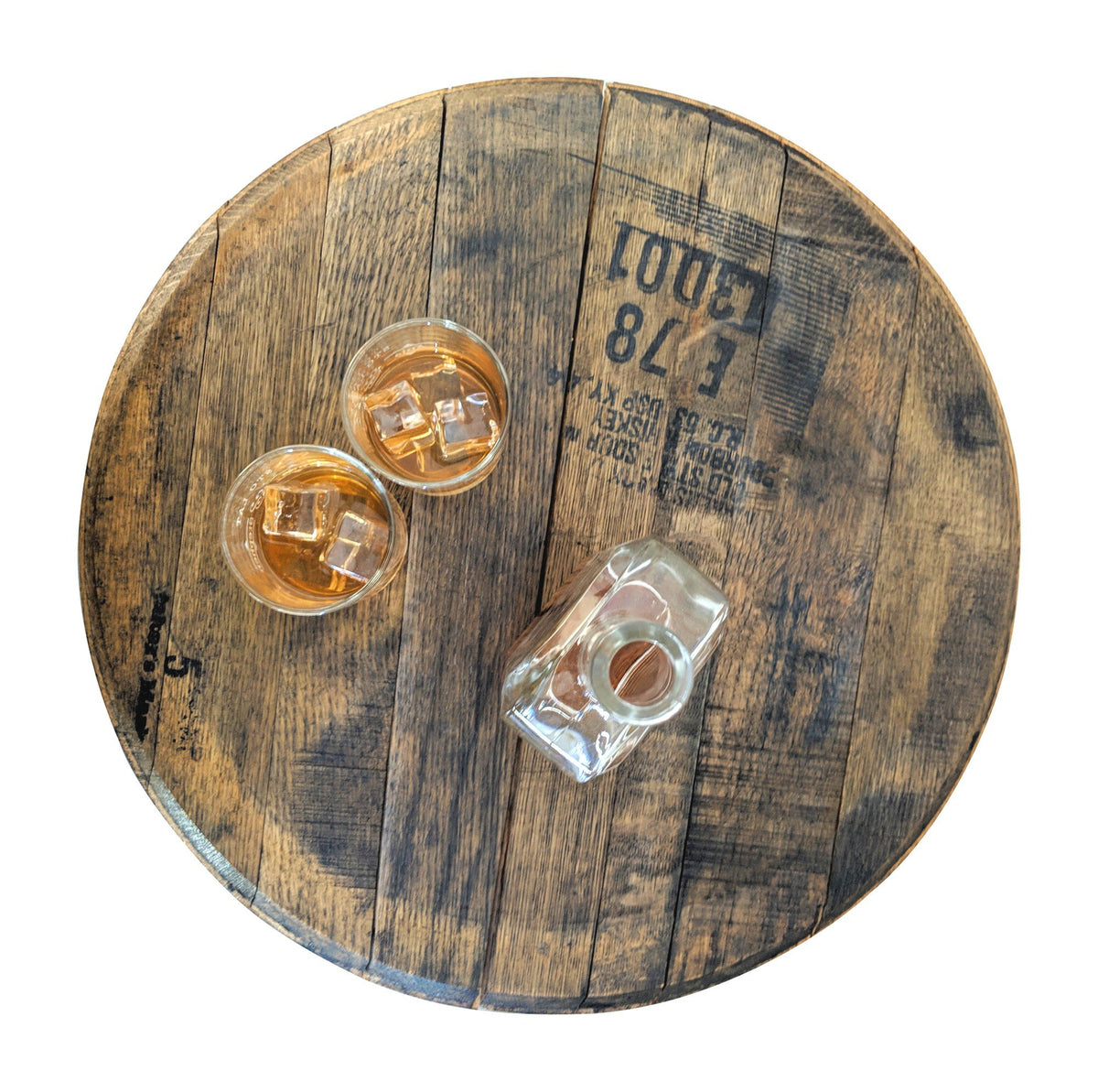 Reclaimed Bourbon Barrel Head Lazy Susan - YuppyCollections