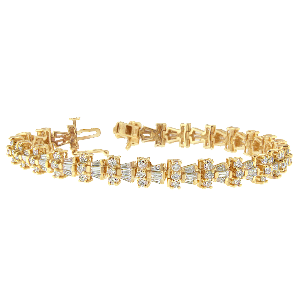 14K Yellow Gold 6ct. TDW Round and Baguette Cut Diamond Trio Tennis Bracelet (H-I, SI1-SI2) - YuppyCollections