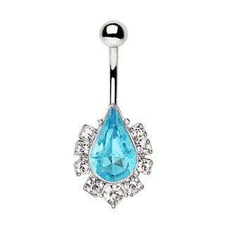 316L Stainless Steel Aqua Teardrop Navel Ring - YuppyCollections