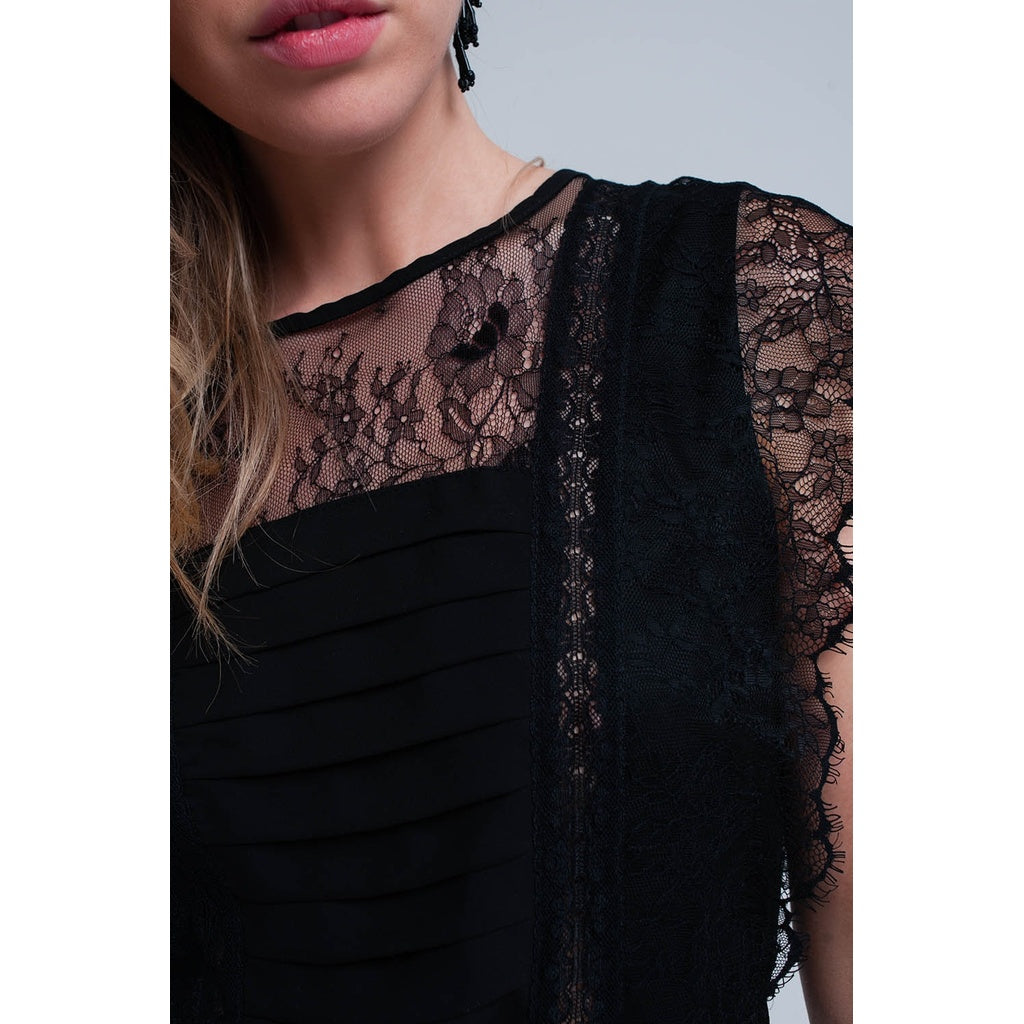 Black midi dress with lace - YuppyCollections