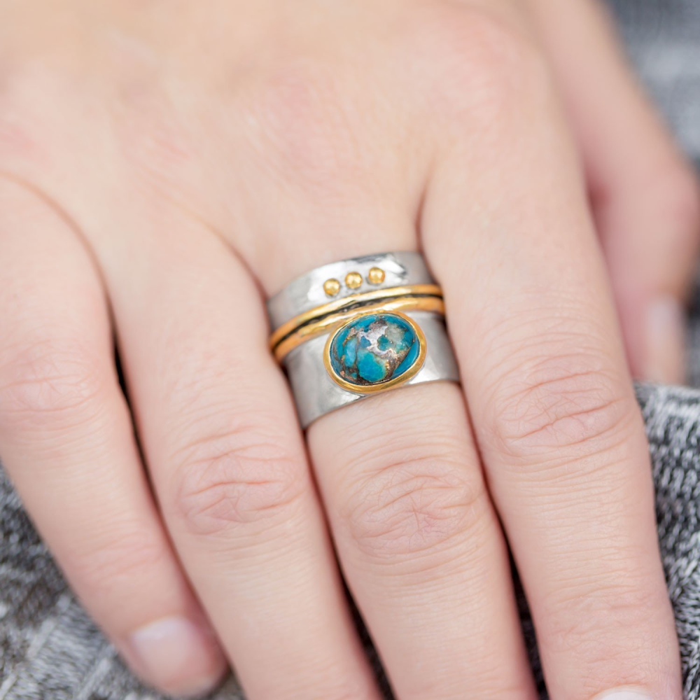 Two Tone Stabilized Turquoise Ring - YuppyCollections