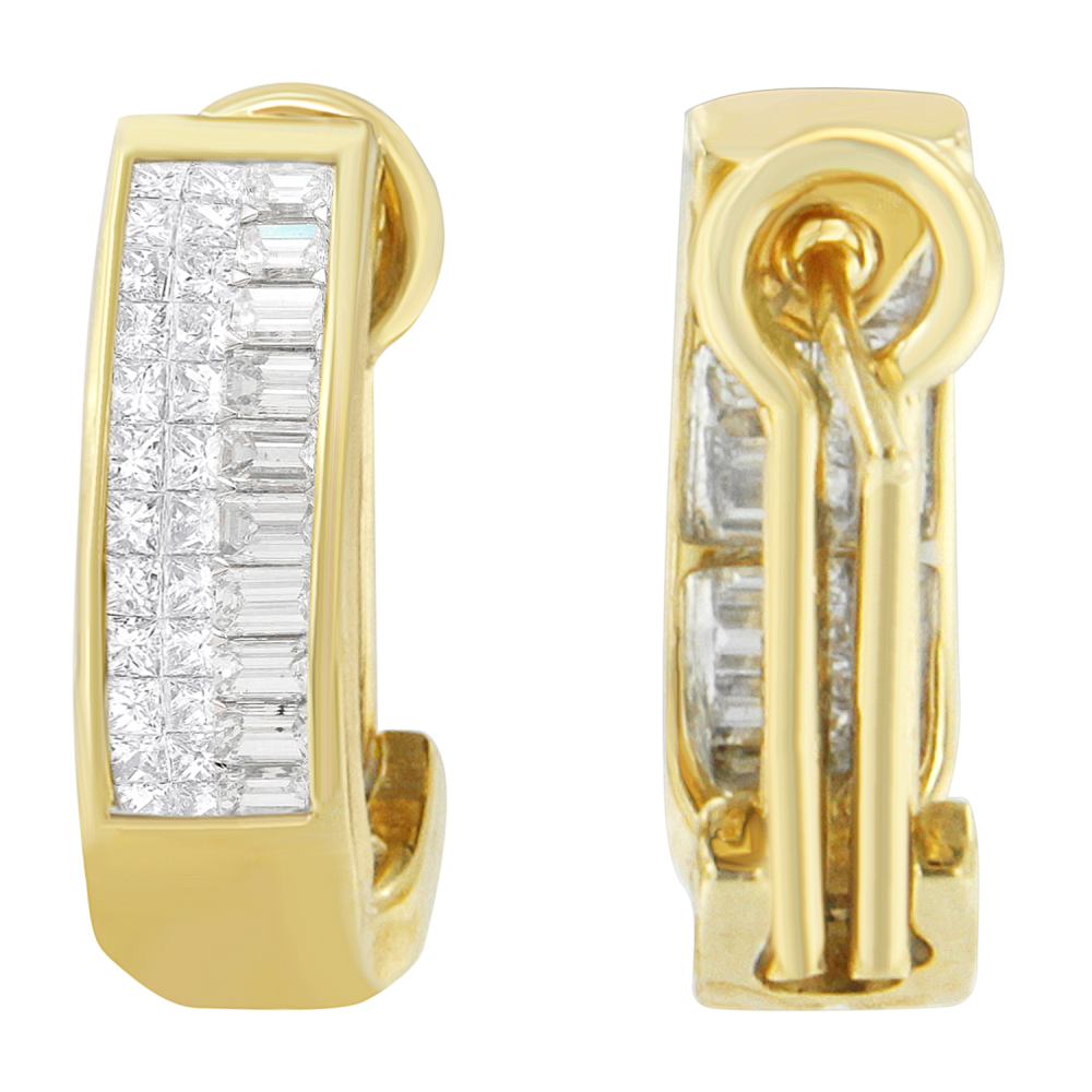 14K Yellow Gold 1ct. TDW Baguette and Princess-cut Diamond Earrings(H-I,VS1-VS2) - YuppyCollections