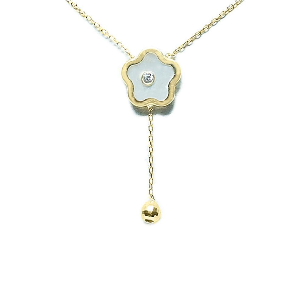 BecKids 14k Yellow Gold Mother of Pearl Flower Dangler Necklace - YuppyCollections