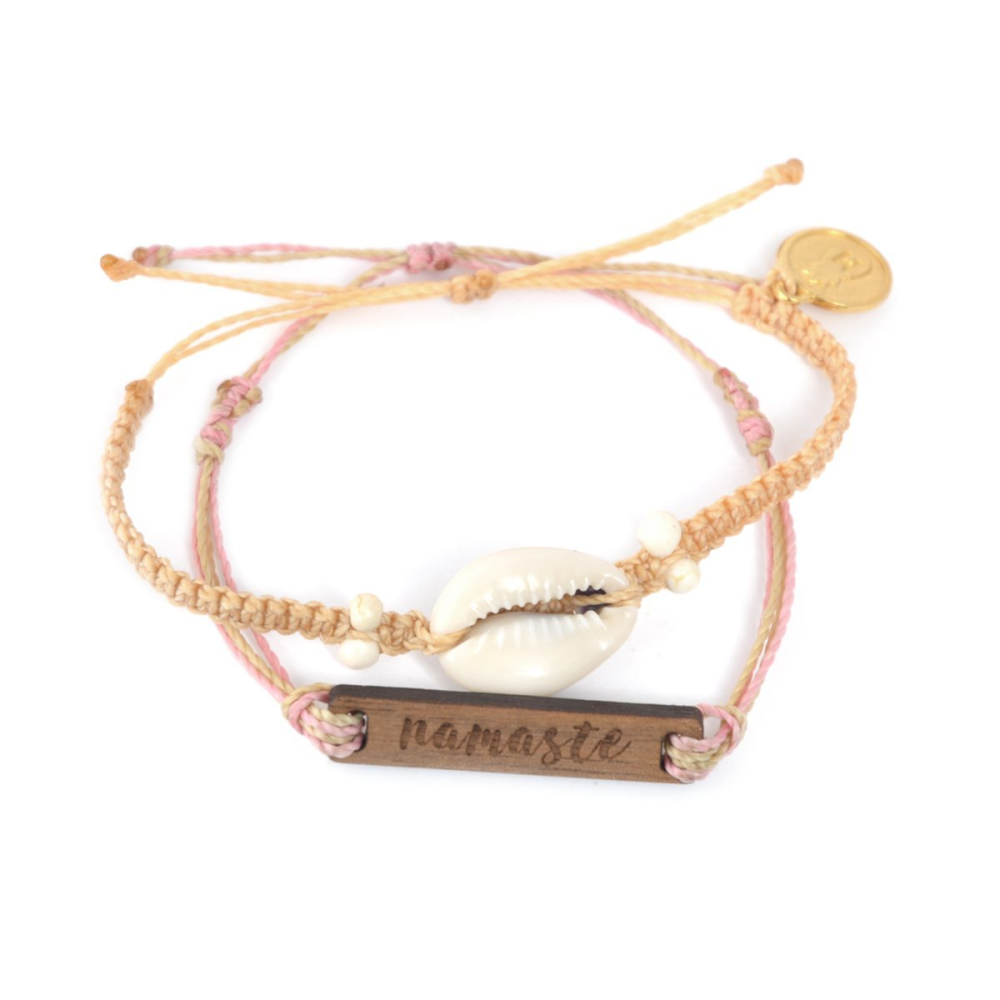 Sanded Namaste Cowrie Shell Bracelet - YuppyCollections