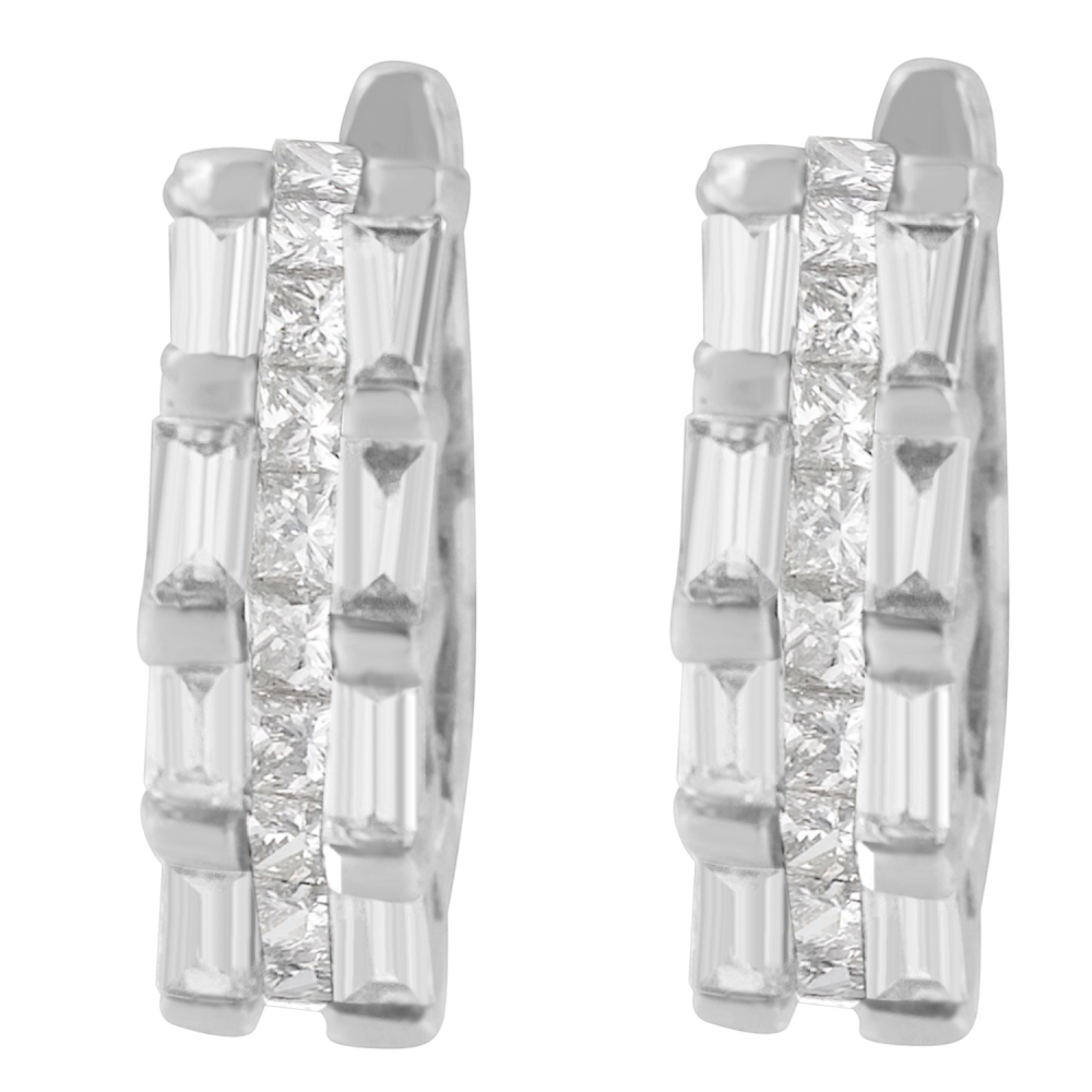 14K White Gold 1ct. TDW Baguette and Princess-cut Diamond Earrings (H-I,SI1-SI2) - YuppyCollections