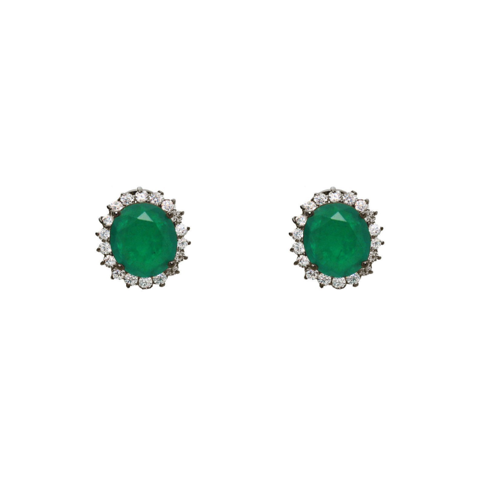 Midnight Oval Emerald Doublet Omega Clasp Stud Earrings in Black Rhodium Silver - YuppyCollections