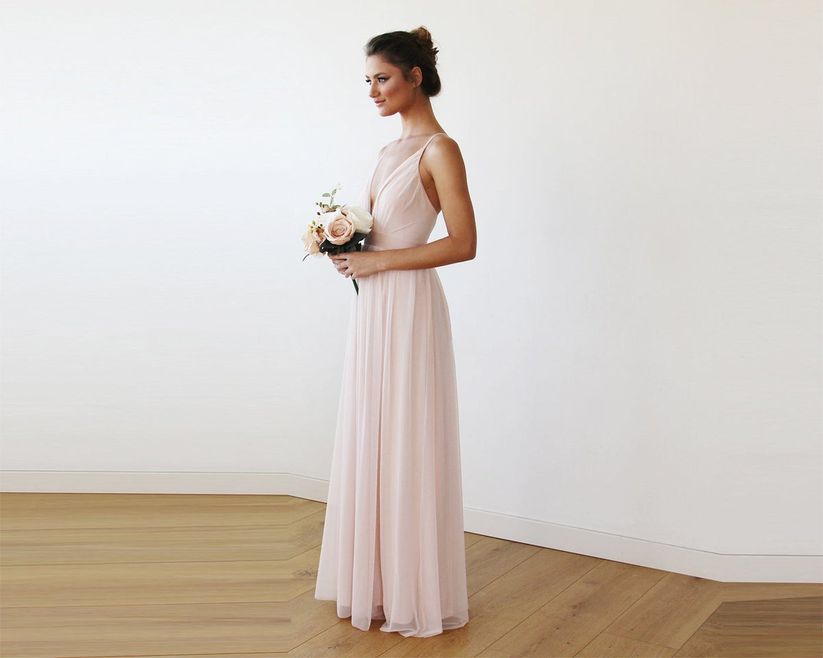 Chiffon Maxi wrap with thin straps - Light pink maxi dress with adjustable straps 1170 - YuppyCollections