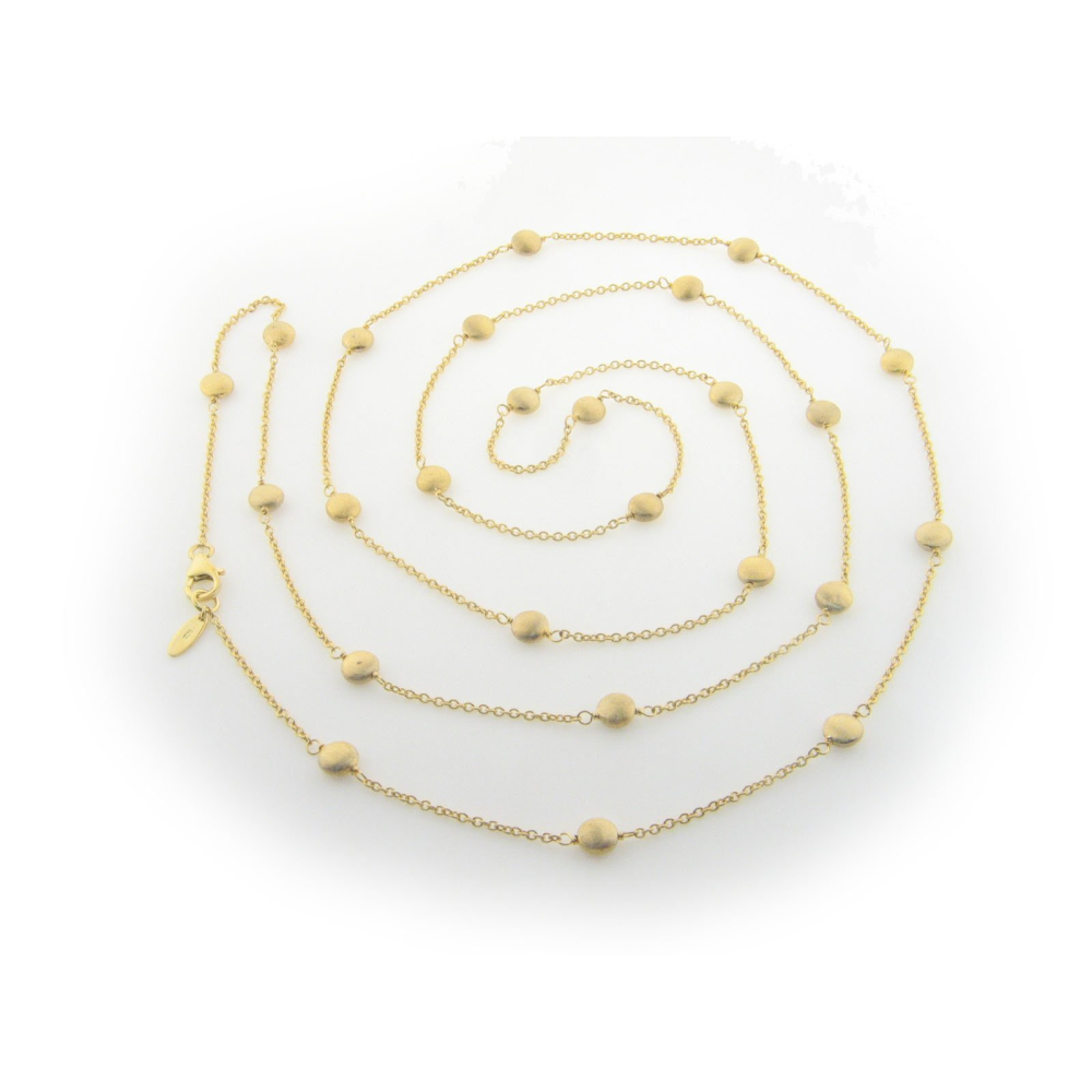 Gold Plated Sterling Silver Satin Coin Beads Connector Necklace, 36" + Extender - YuppyCollections