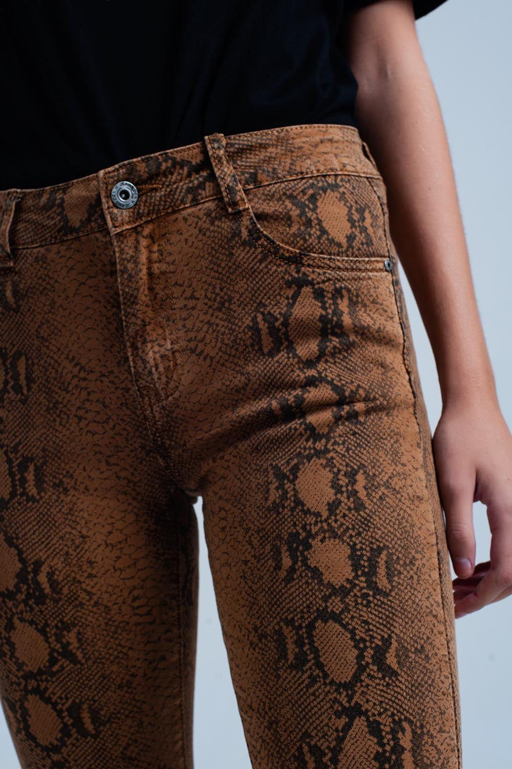 Orange Skinny Pants in Snake Print - YuppyCollections