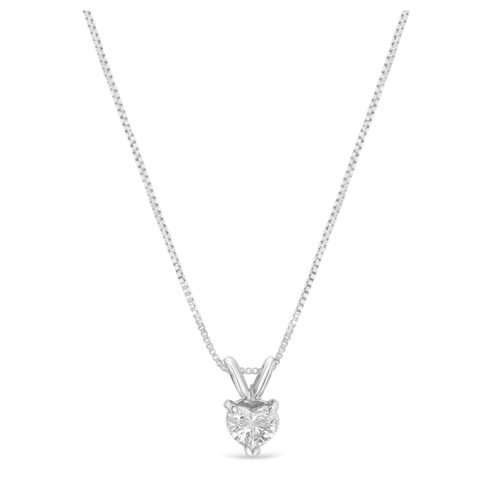 14K White Gold 1/3ct TDW Solitaire Heart Diamond Pendant Necklace (H-I,VS1) - YuppyCollections