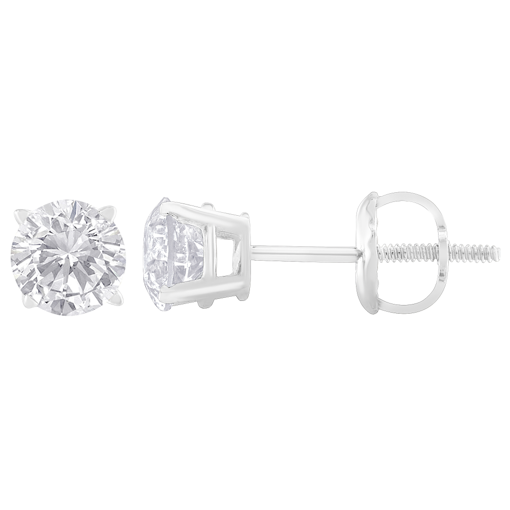 14k White Gold 2ct TDW Diamond 4-prong Certified Stud Earrings (H-I, I2) - YuppyCollections