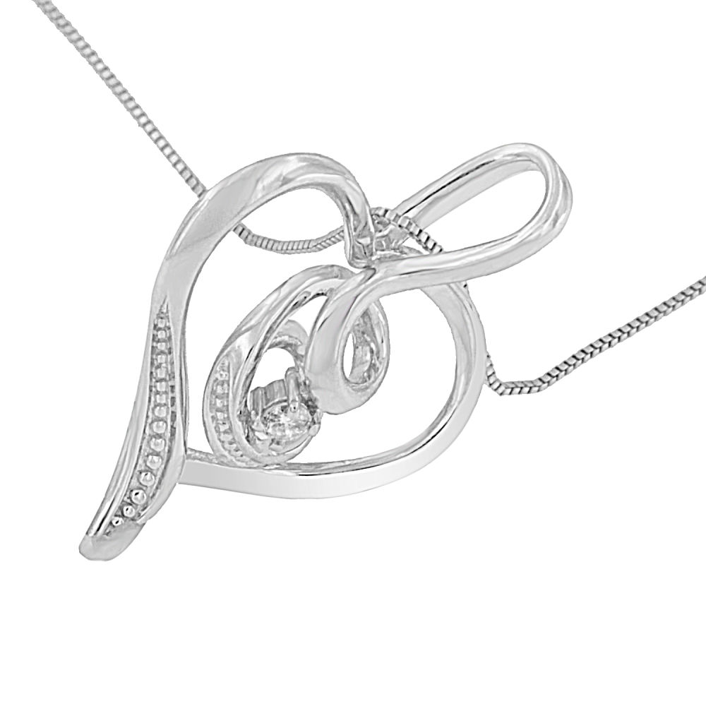 Espira 10K White Gold .03 ct TDW Round-Cut Diamond Swirl Heart Pendant Necklace (I-J, I2-I3) - YuppyCollections