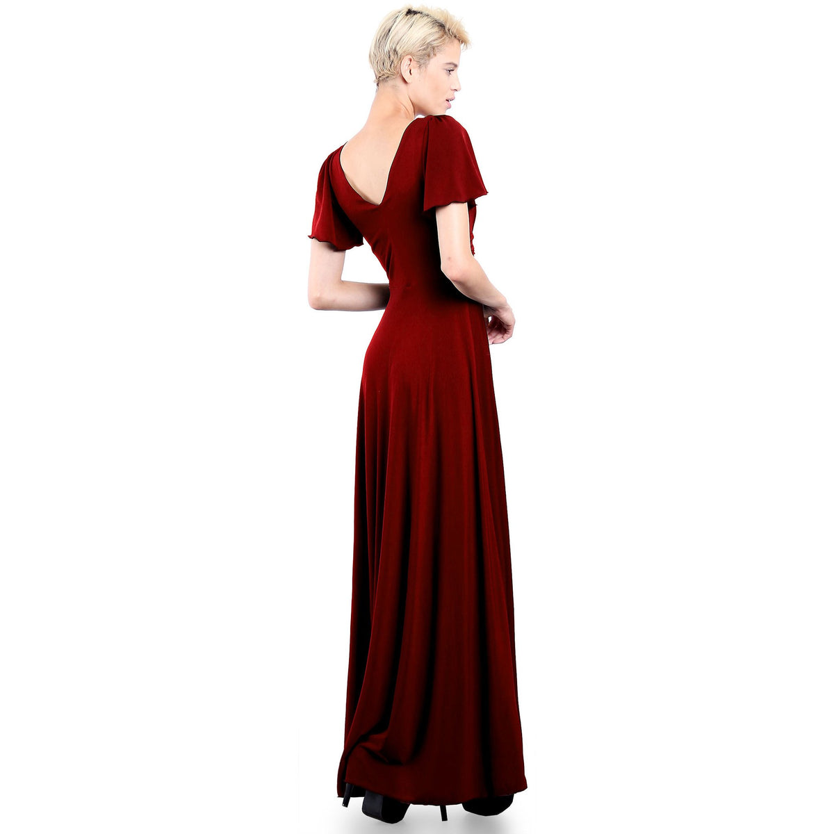 Evanese Women's Slip on Evening Party Formal Long Dress Gown with Short Sleeves - YuppyCollections