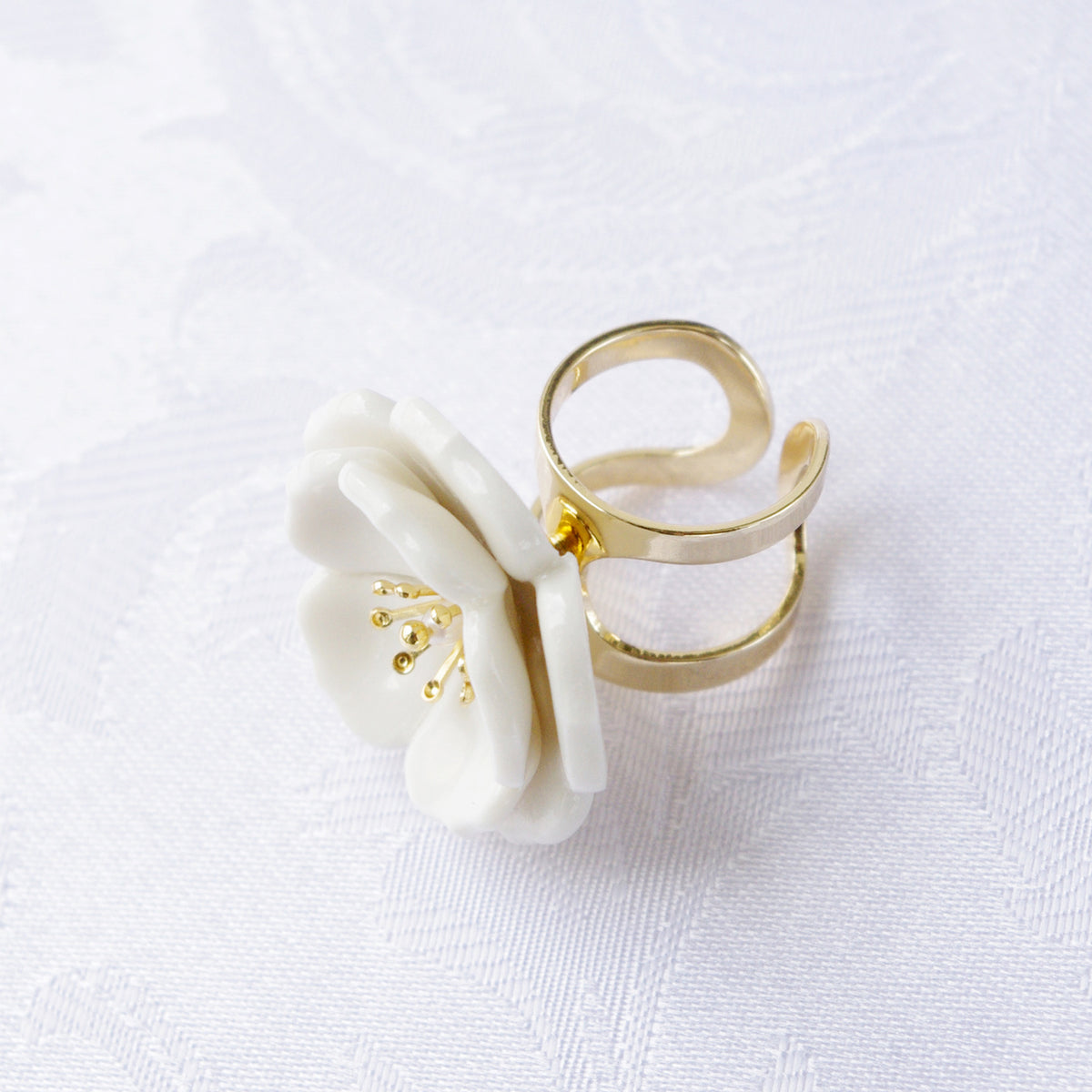 Porcelain Plum Blossom Statement Ring - YuppyCollections