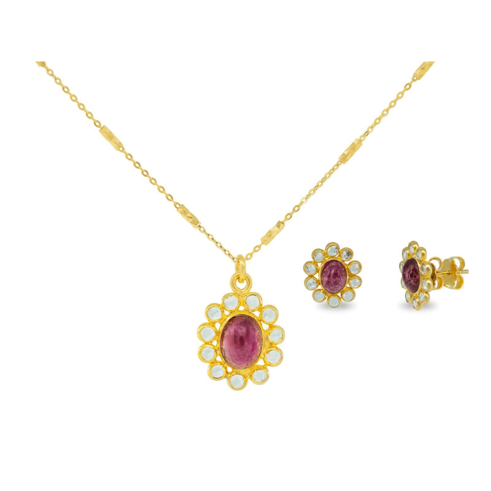 Red Tourmaline & Crystals Necklace and Earrings Set - YuppyCollections