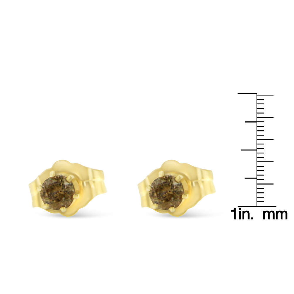 14K Yellow Gold 0.2 CTTW Champagne Color Diamond Stud Earrings (J-K, I2-I3) - YuppyCollections