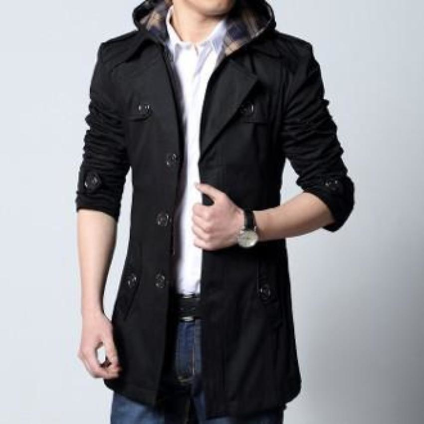 Mens Khaki Removable Hooded Trench Jacket - YuppyCollections