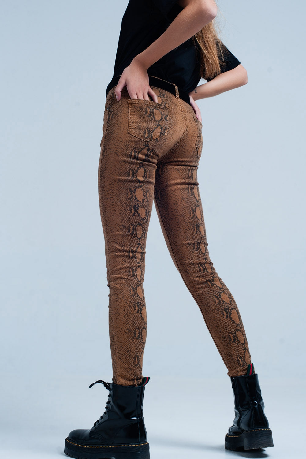 Orange Skinny Pants in Snake Print - YuppyCollections