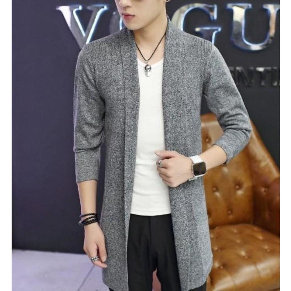 Mens Mid Length Shawl Collar Cardigan in Black - YuppyCollections