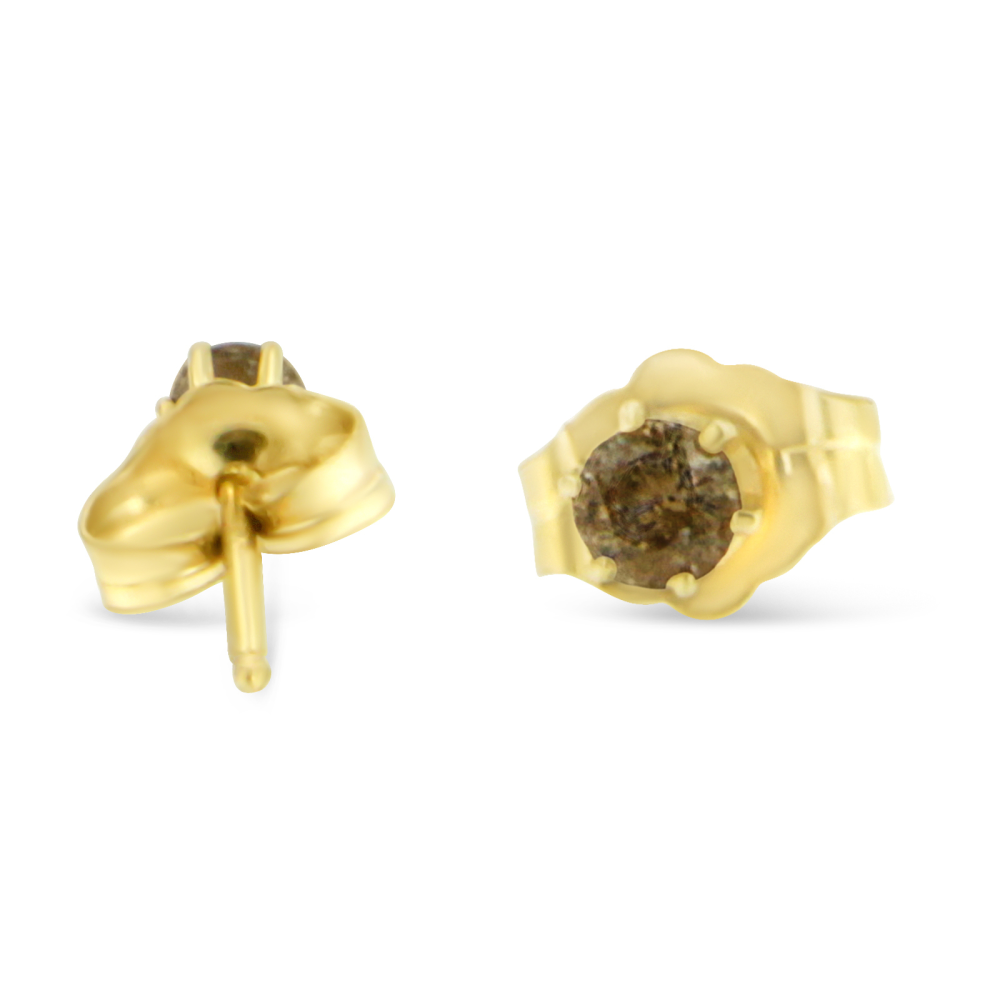 14K Yellow Gold 0.2 CTTW Champagne Color Diamond Stud Earrings (J-K, I2-I3) - YuppyCollections