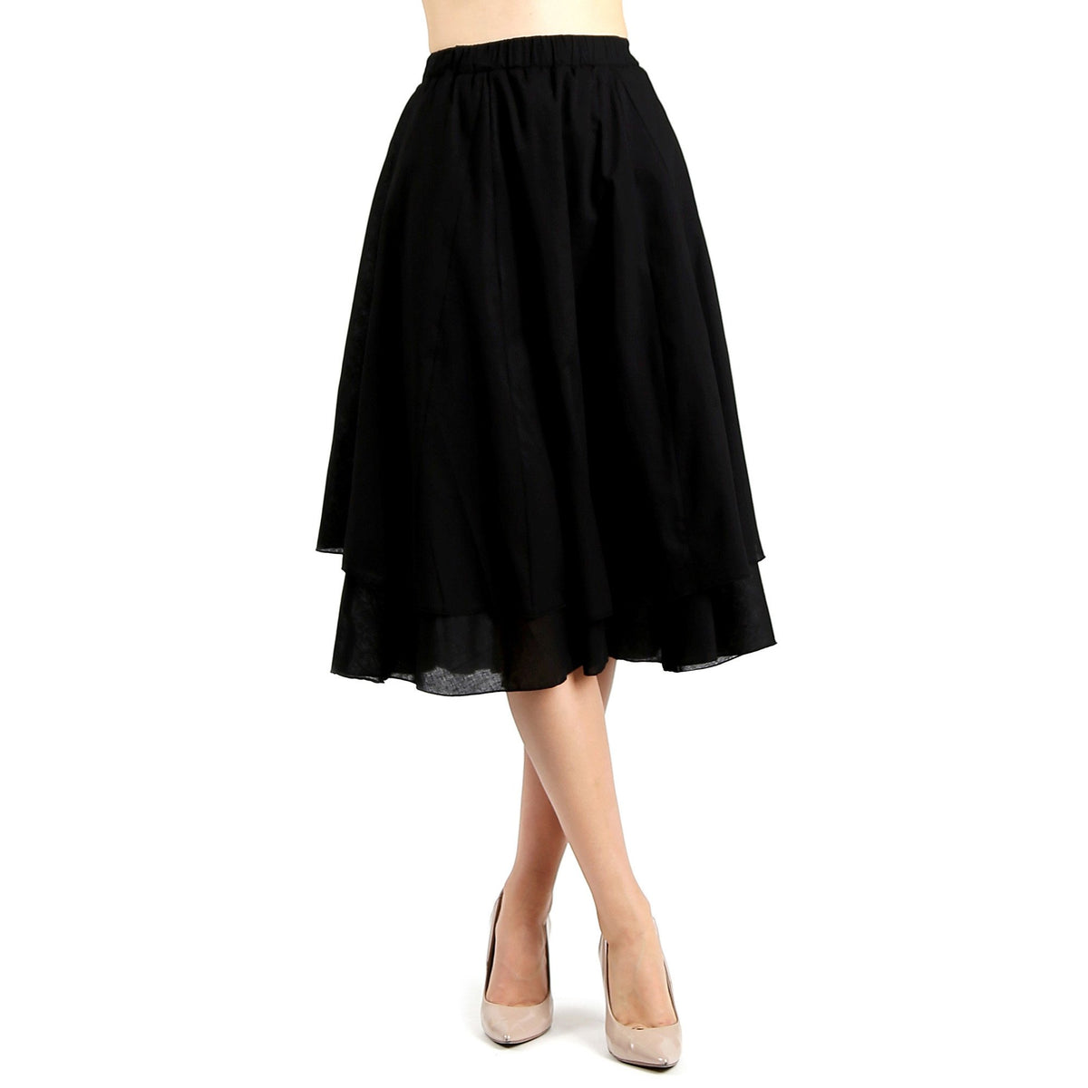 Evanese Women's Cotton Layered Scoop Top Layer Godet Contemporary A Line Skirt - YuppyCollections