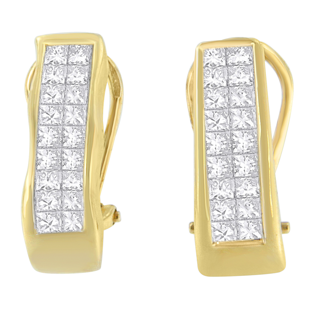 14K Yellow Gold 1ct. TDW Princess-cut Diamond Earrings,(G-H, VS1-VS2) - YuppyCollections