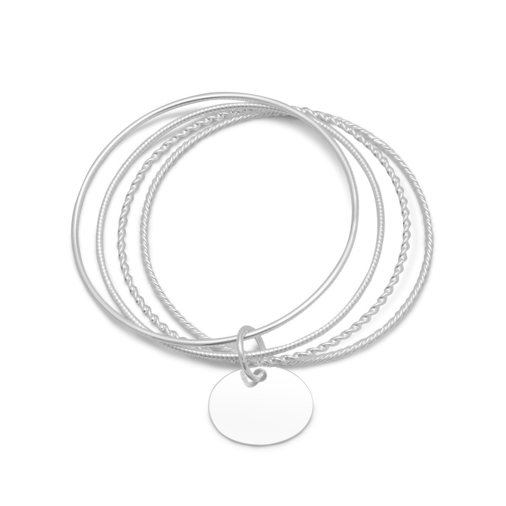 4 Bangle Bracelets with an Oval Tag - YuppyCollections