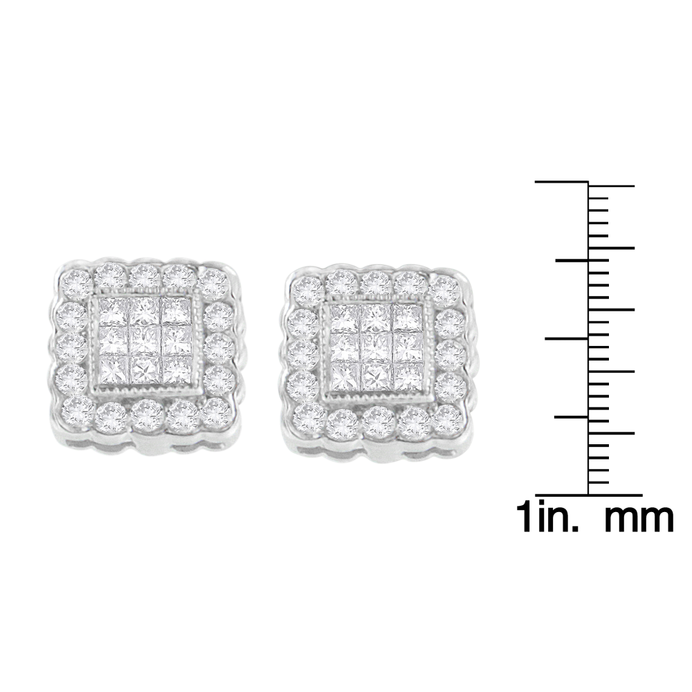 14K White Gold 1ct. TDW Round-cut and Princess-cut Diamond Stud Earring (G-H,SI1-SI2) - YuppyCollections