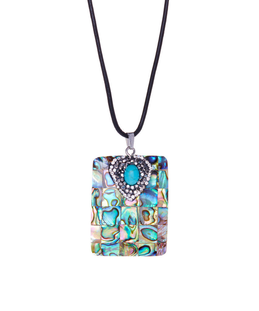 Square Abalone Shell Pendant on 18 inch Leather Necklace - YuppyCollections