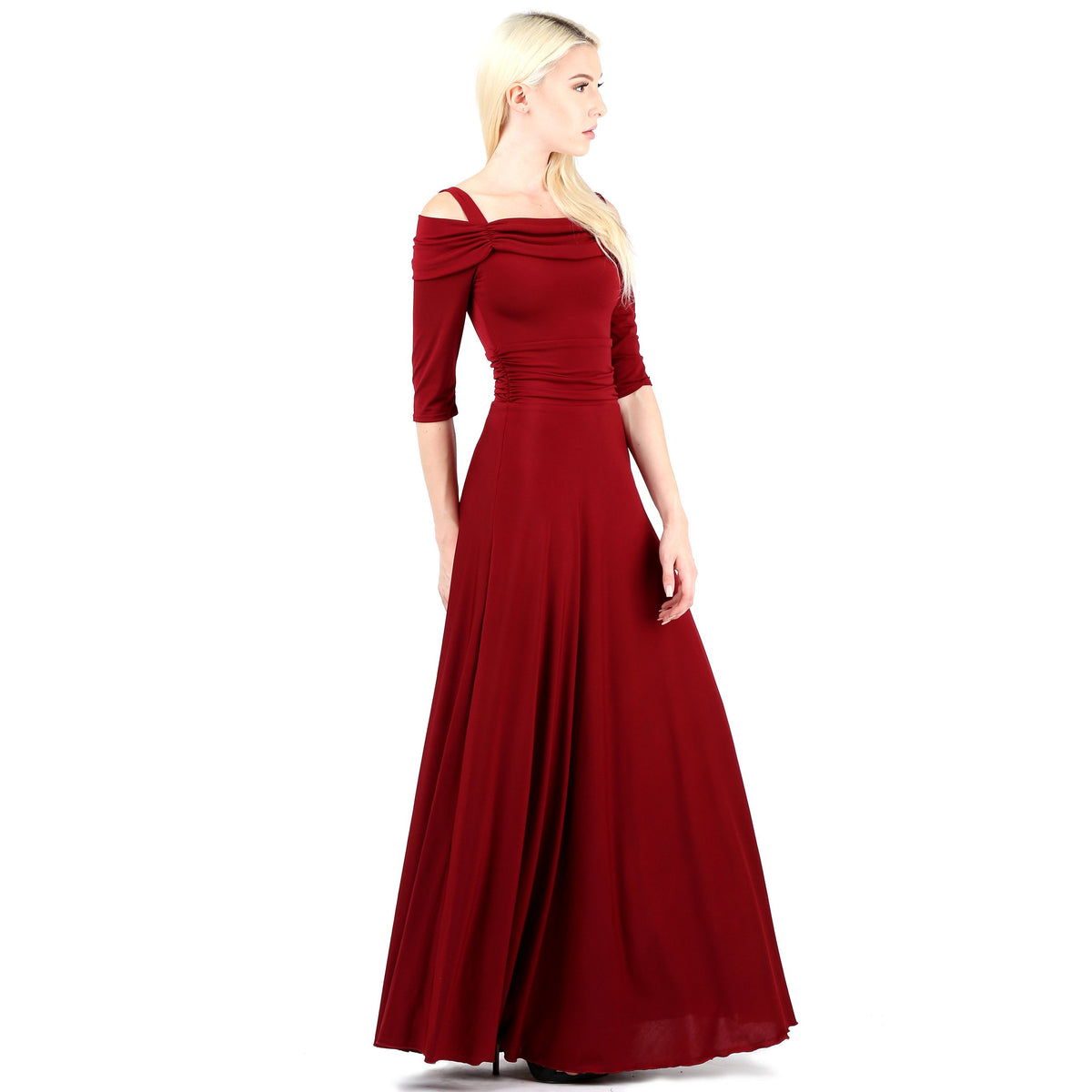 Evanese Women's Slip on Formal Long Eveing Party Dress Gown with 3/4 Sleeves - YuppyCollections