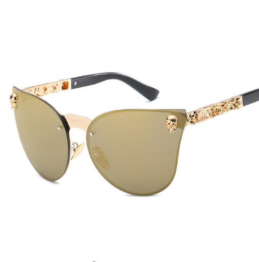 Skull Metal Frame Cat Eye Sunglasses Oversize For Women - YuppyCollections